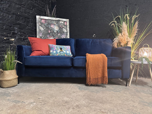 Dfs Midnight Blue Velvet 2.5/3 Seater Sofa NEW