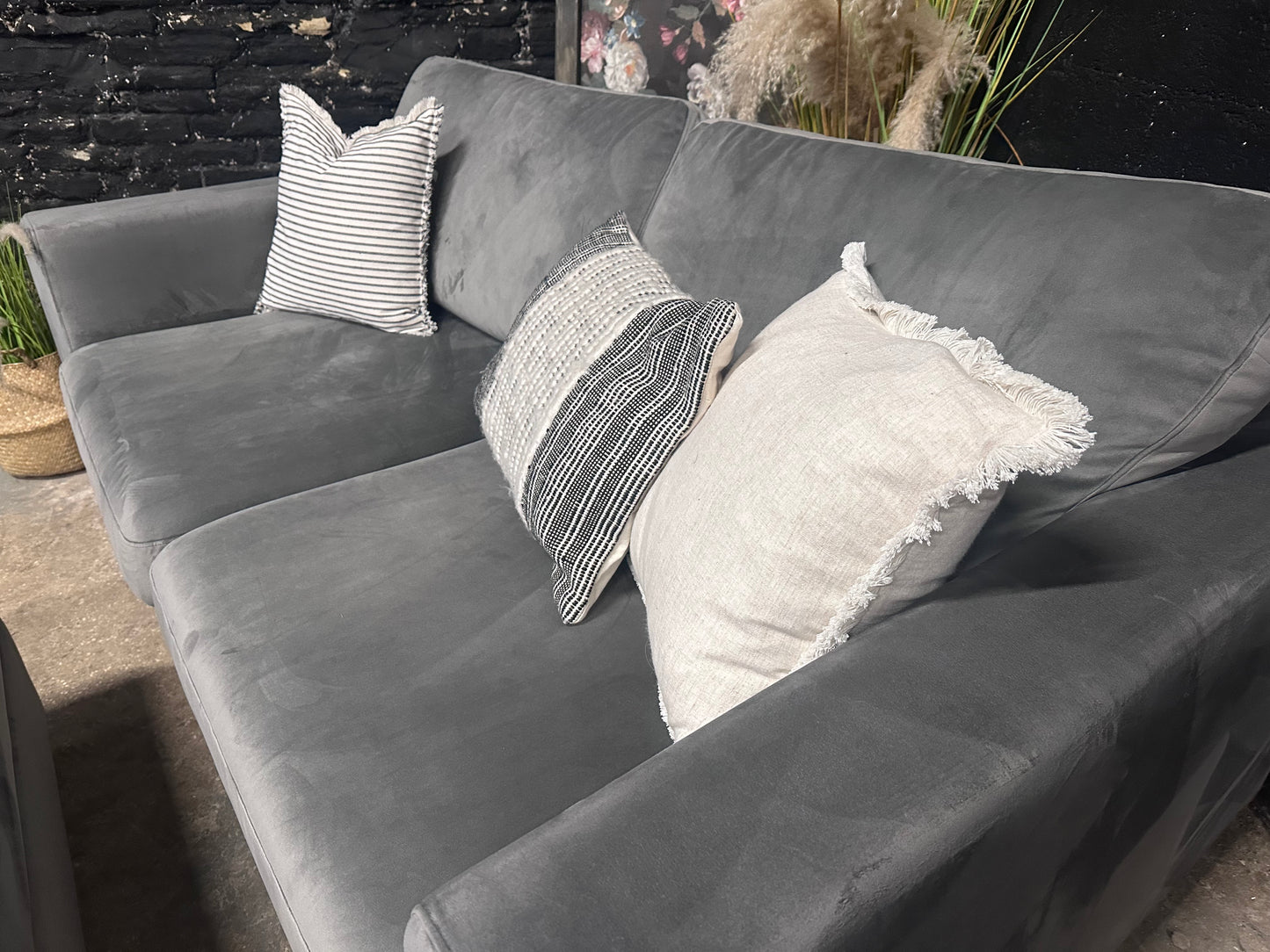 Dfs 2.5/3 Seater Grey Velvet Sofa