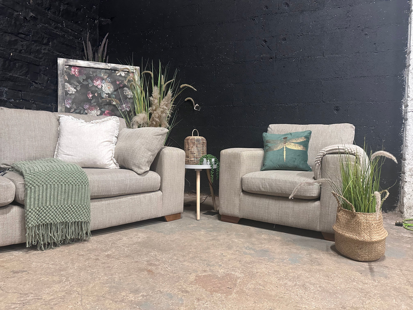 Next Beige 3 Seater and Armchair Set