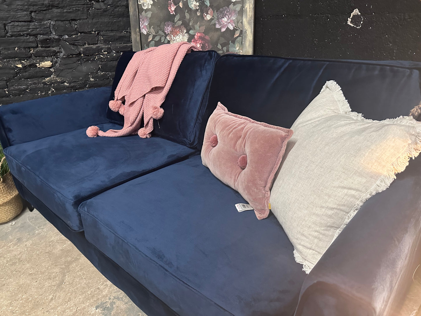 Dfs Midnight Blue Velvet 2.5/3 Seater Sofa NEW