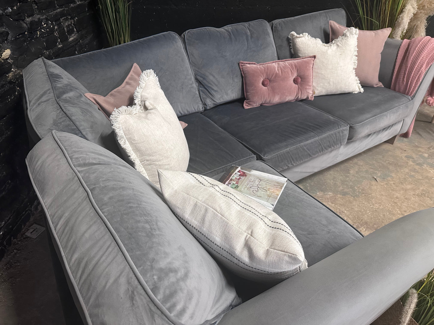 Sofology LHF Grey Velvet Corner Sofa