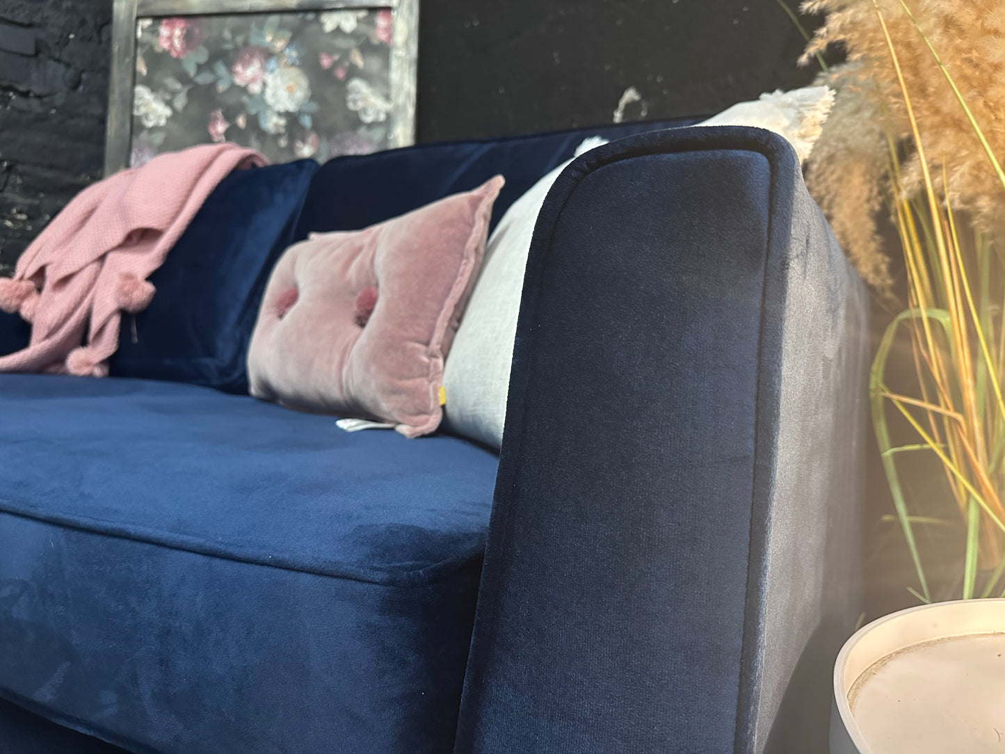Dfs Midnight Blue Velvet 2.5/3 Seater Sofa NEW