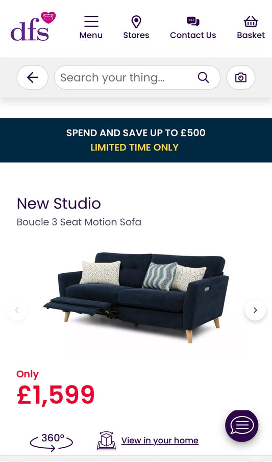 DFS French Connection Power Recliner - Navy Blue