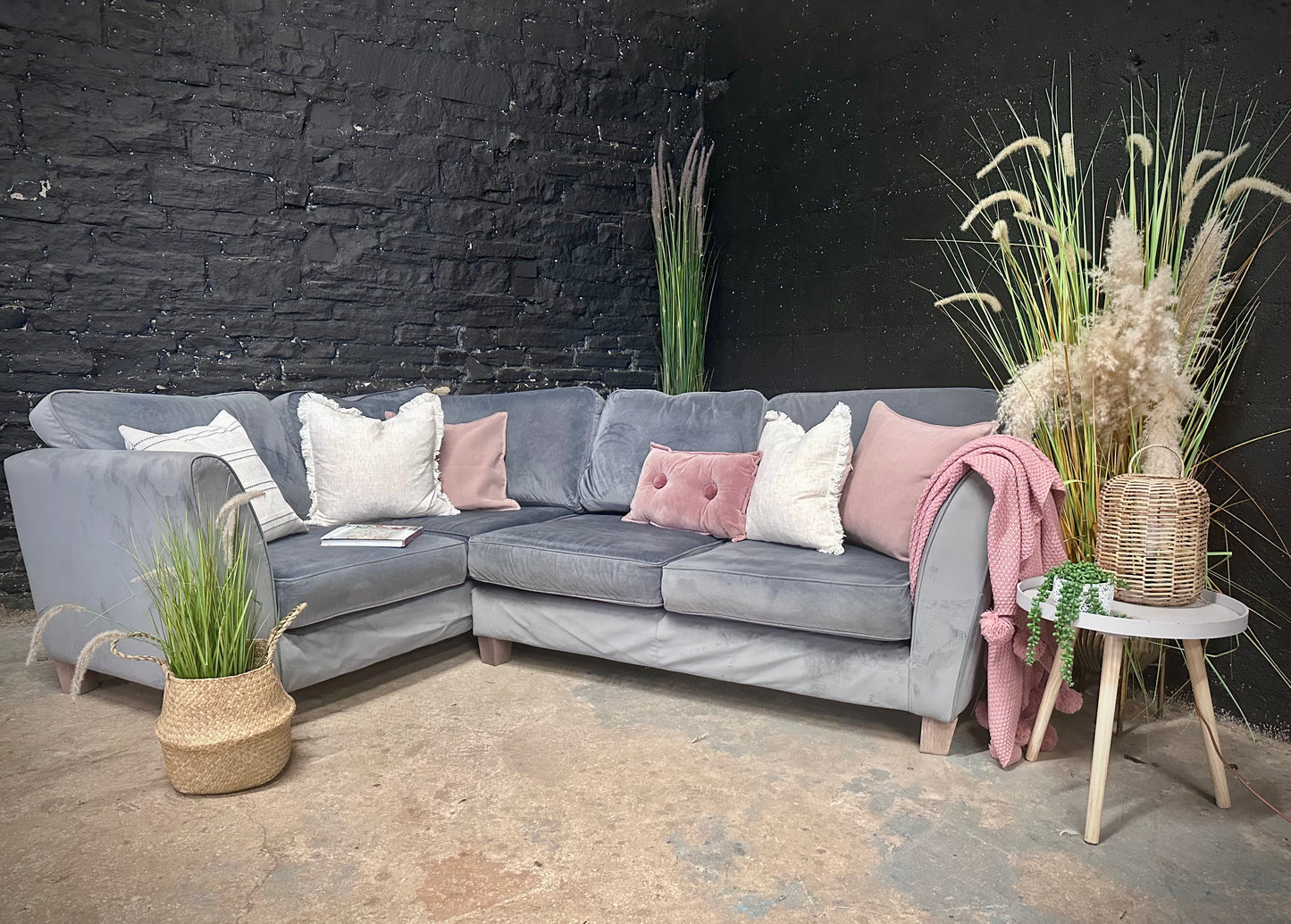 Sofology LHF Grey Velvet Corner Sofa
