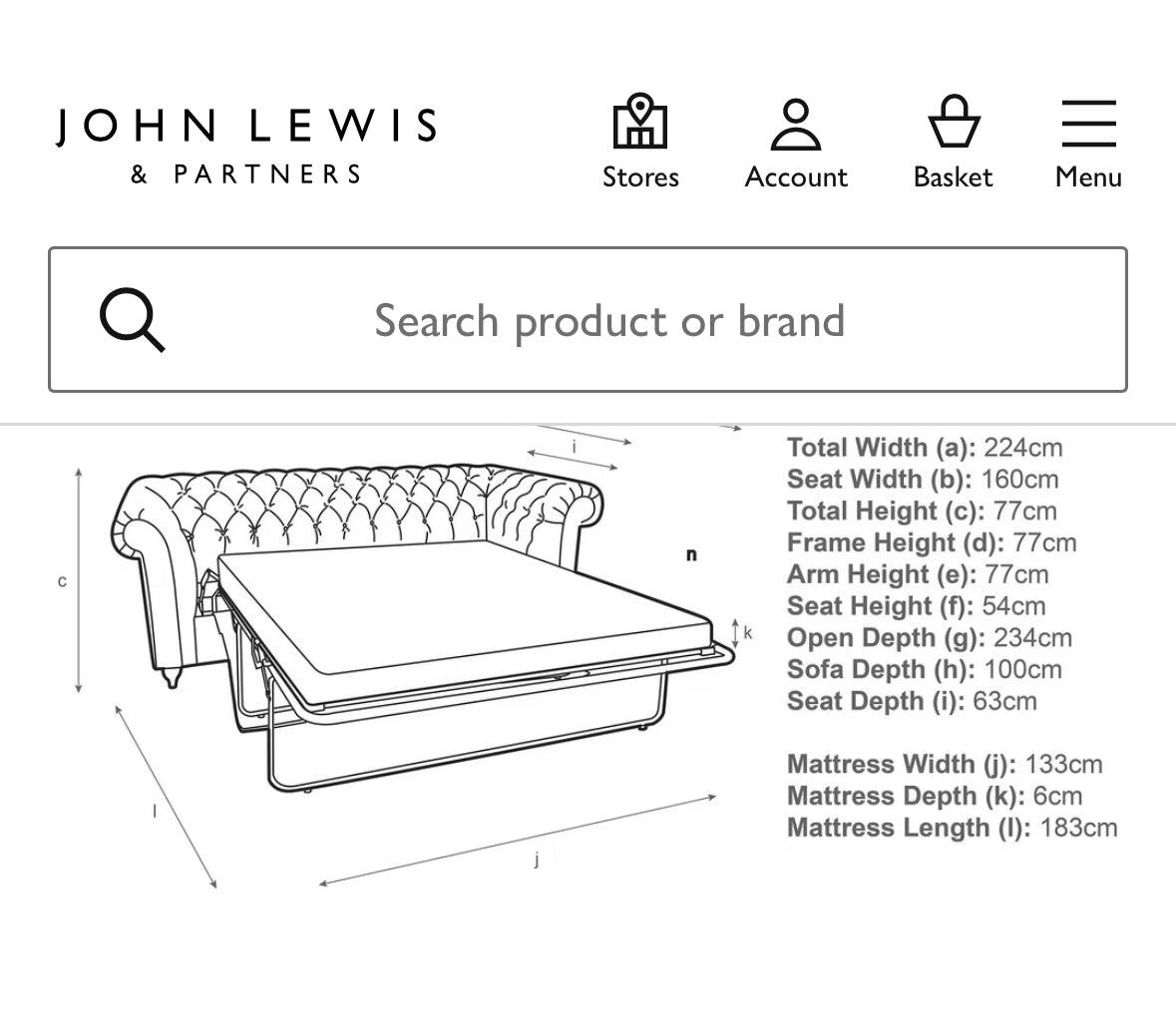 John Lewis Cromwell Double Sofa Bed - Smart Blue