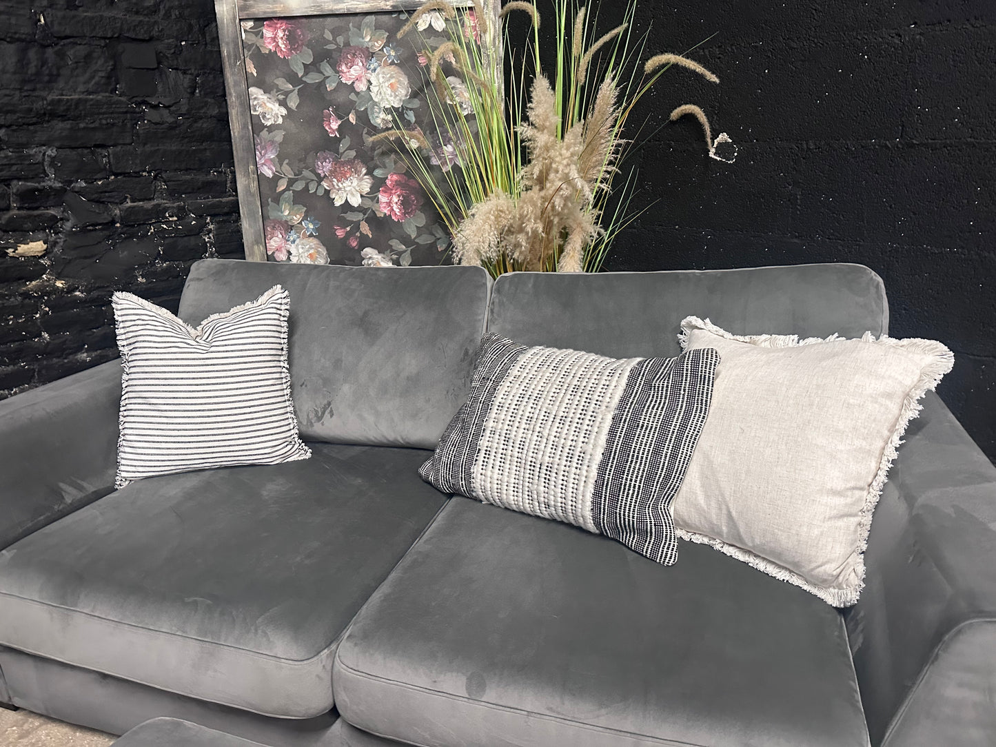 Dfs 2.5/3 Seater Grey Velvet Sofa