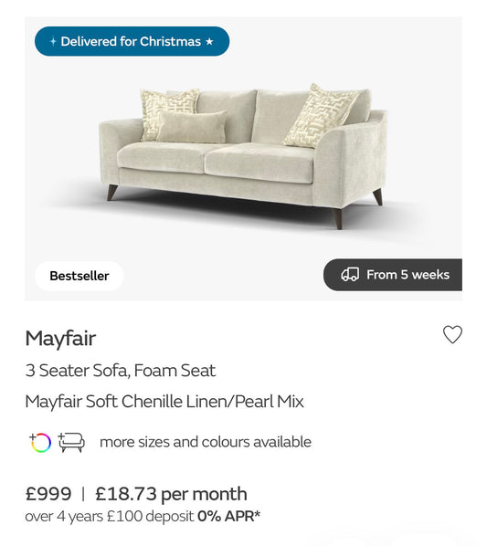 Sofology Mayfair 3 seater sofa and contrast Mayfair armchair