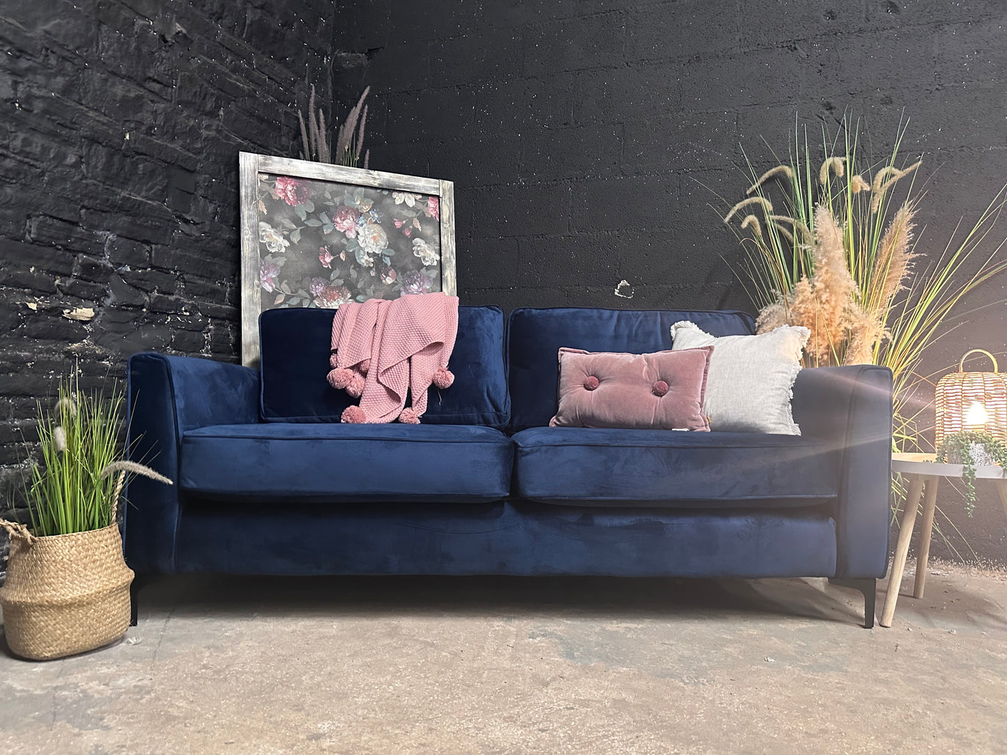 Dfs Midnight Blue Velvet 2.5/3 Seater Sofa NEW