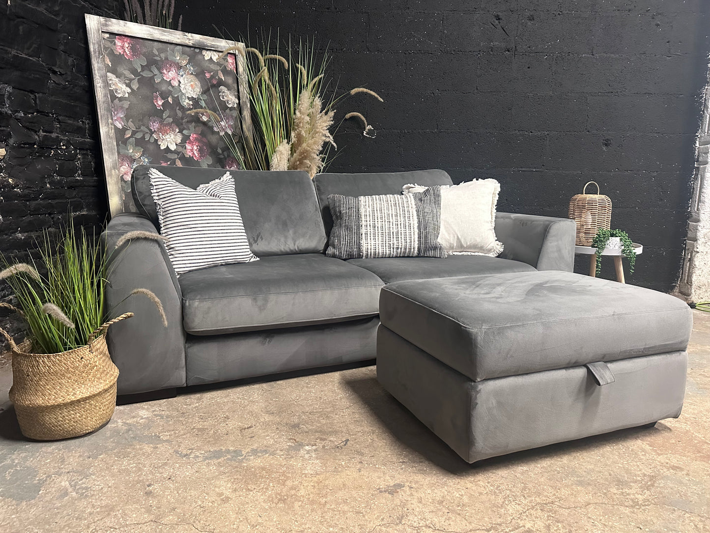 Dfs 2.5/3 Seater Grey Velvet Sofa