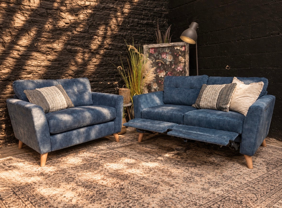 DFS New Motion 2 Seat Sofa and Cuddler Set in Navy Blue