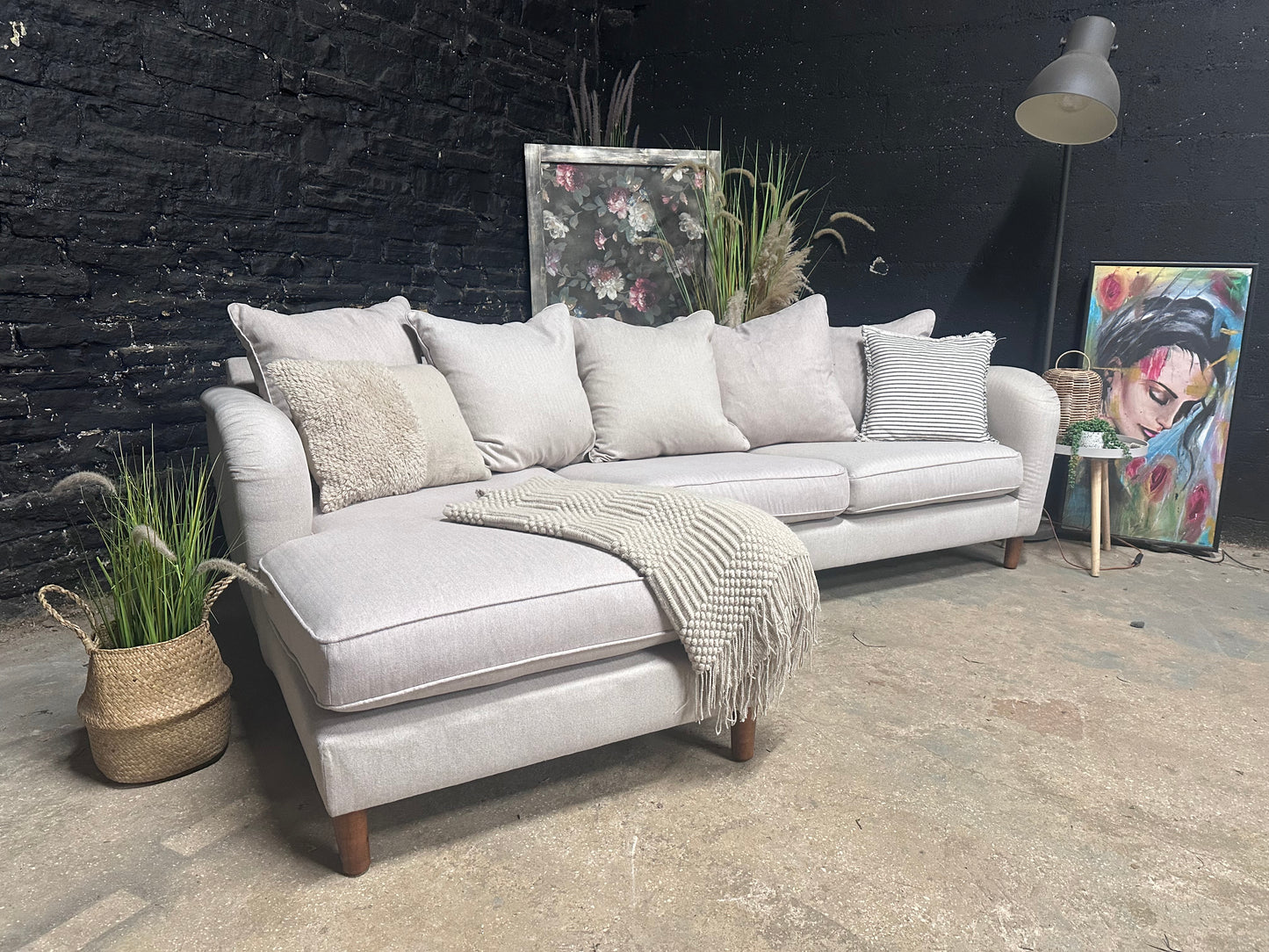 M & S Chaise Sofa in Neutral Weave