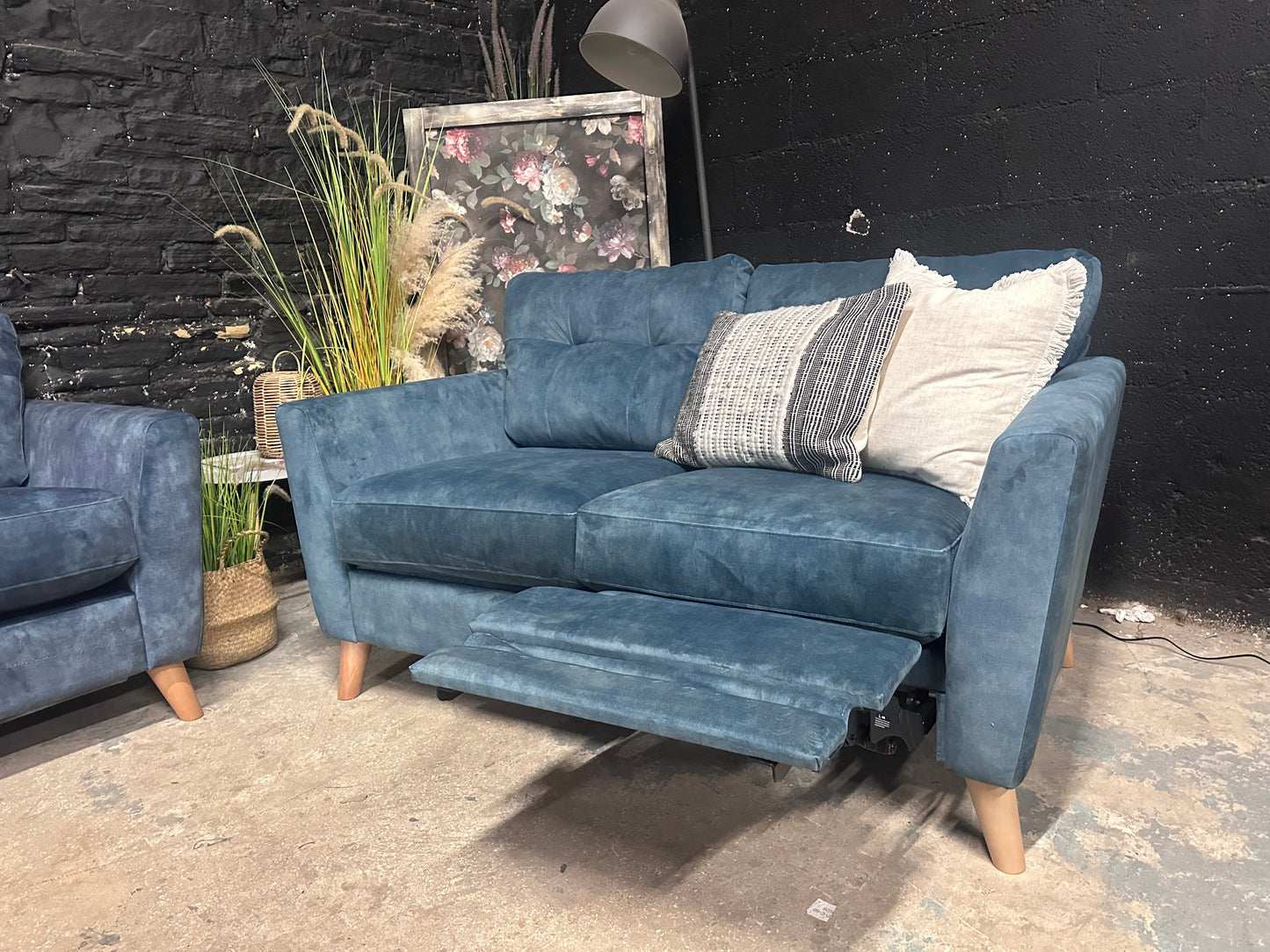 DFS New Motion 2 Seat Sofa and Cuddler Set in Navy Blue