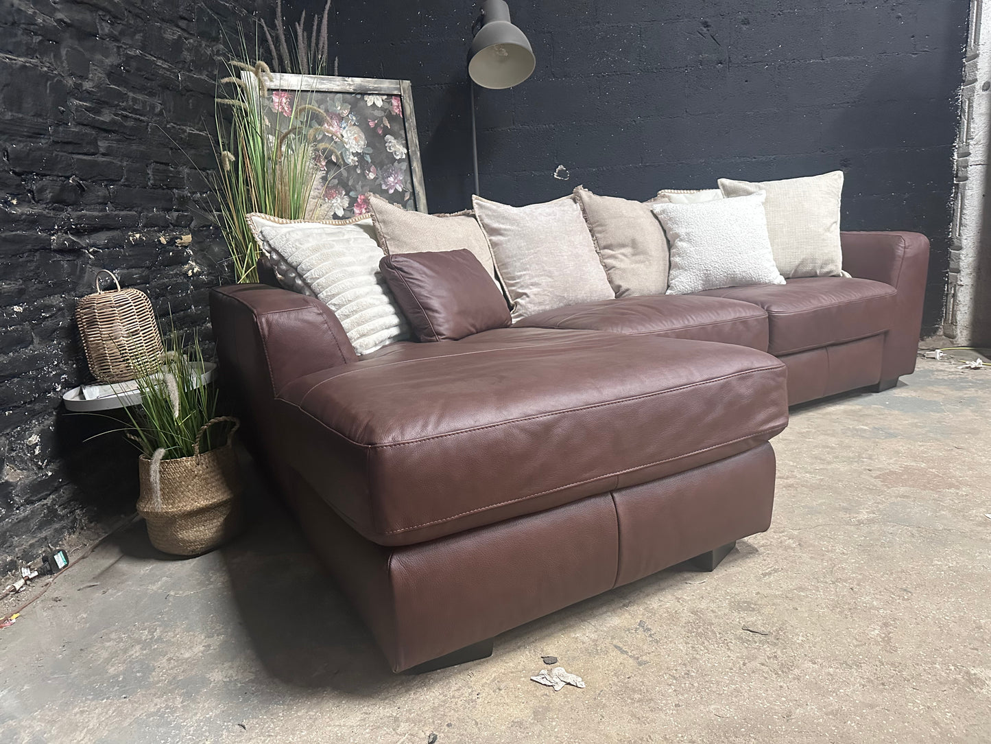Italian brown 100% leather LHF SCATTER back Sofa