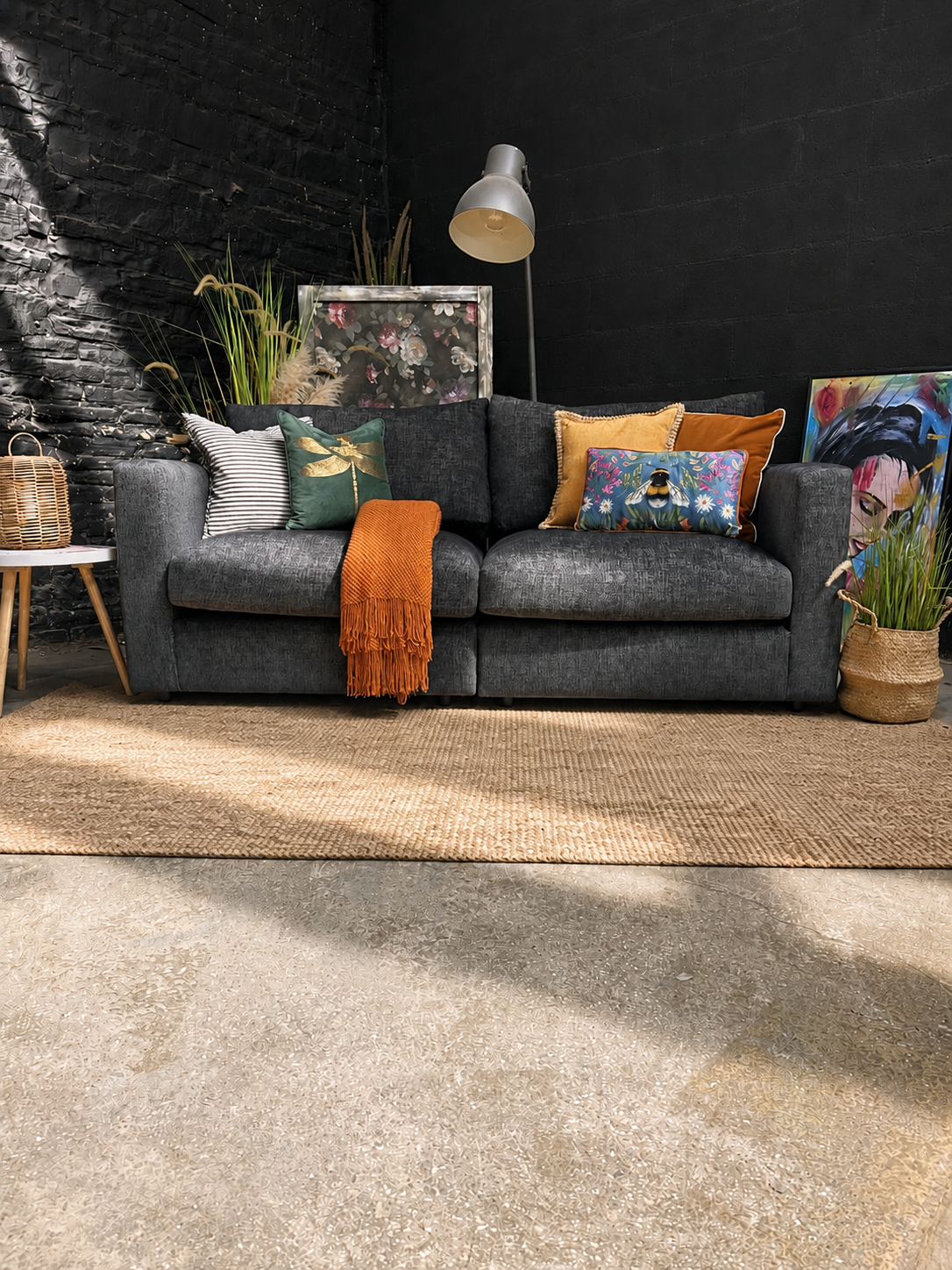 Oak Furnitureland Black/Charcoal Malvern Modular Sofa