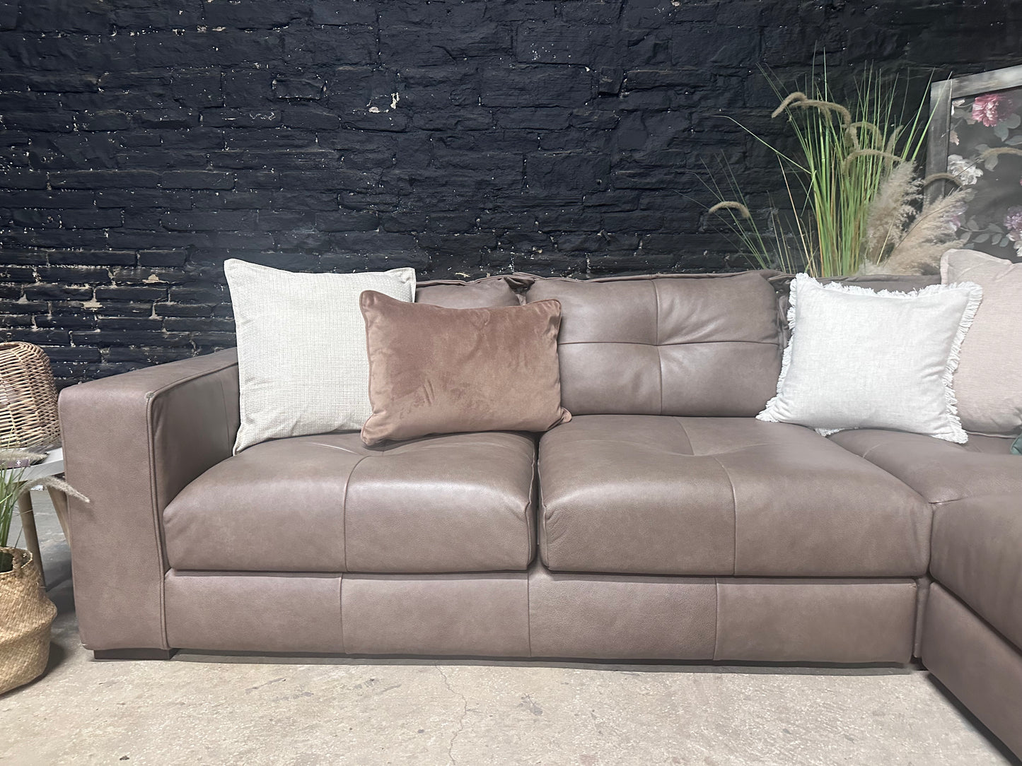 Alexander and James Leather Corner Sofa in Soft Truffle