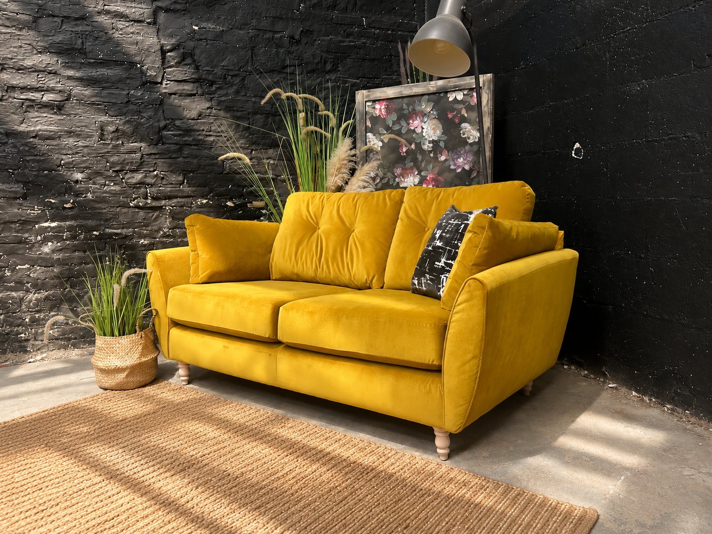 M&S Yellow Velvet 2.5 Seater Sofa