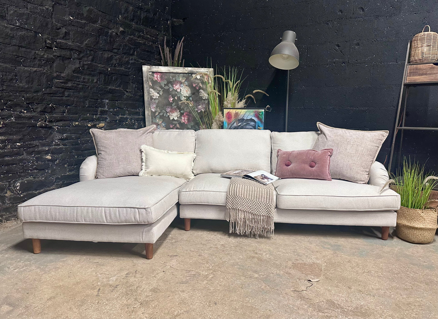 Left Hand Beige Corner Chaise - Payton