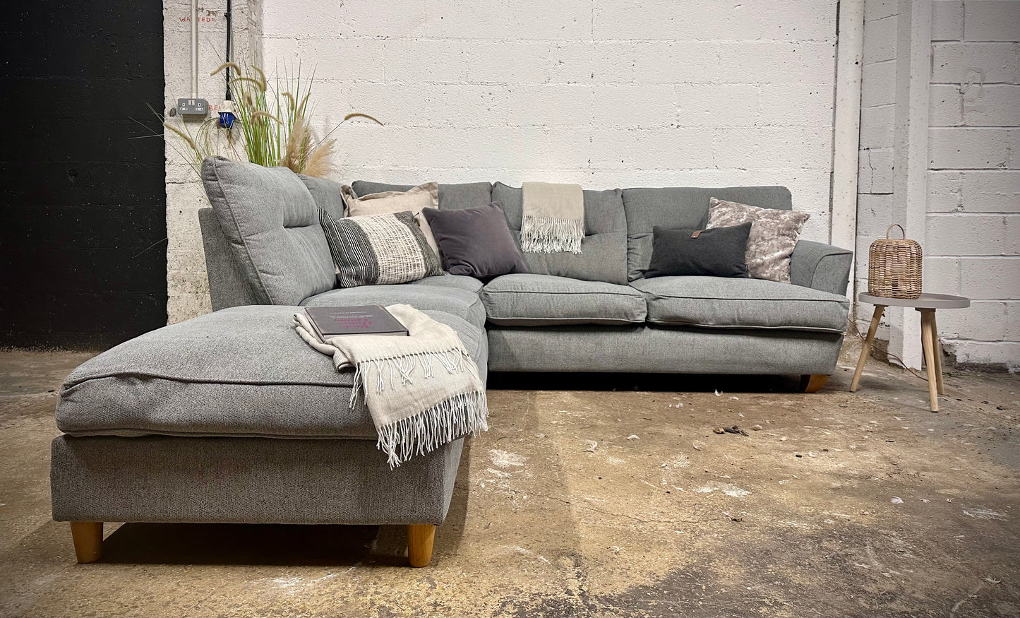 Dfs Left Hand Corner Sofa & Footstool | Grey