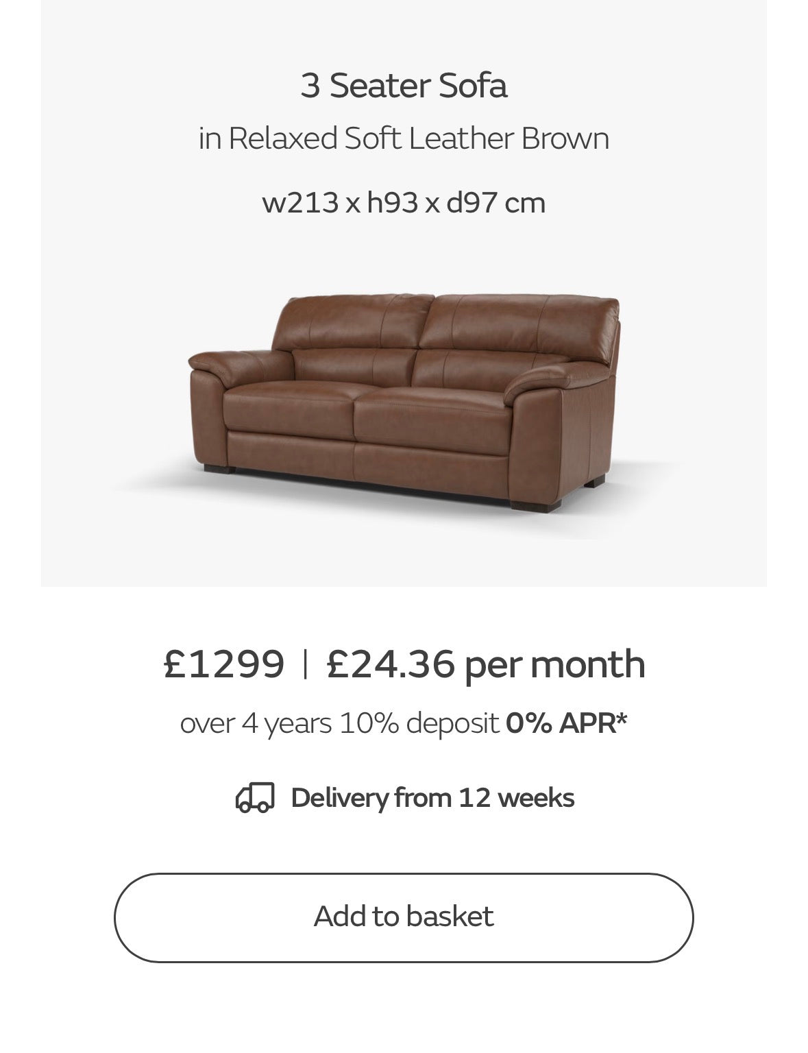 Sofology Santina Soft Brown Leather 3 Seater Sofa