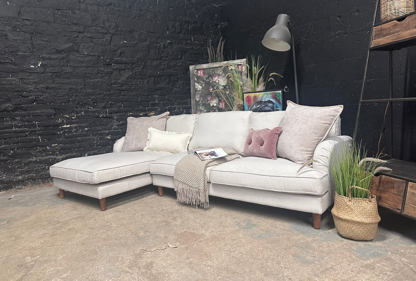 Left Hand Beige Corner Chaise - Payton