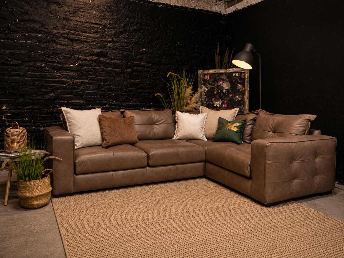 Alexander and James Leather Corner Sofa in Soft Truffle