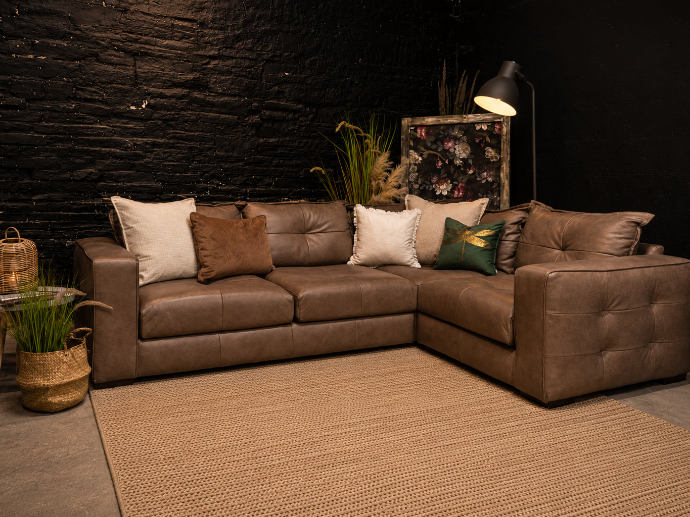 Alexander and James Leather Corner Sofa in Soft Truffle