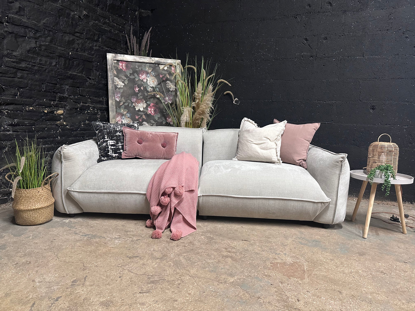 Furniture Split 4 Seater Moderna Sofa in Stone