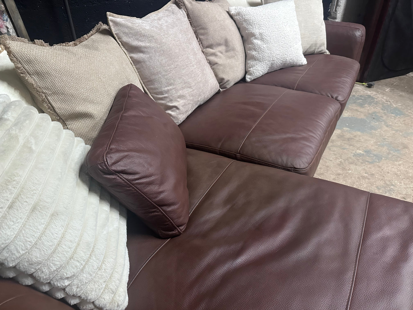 Italian brown 100% leather LHF SCATTER back Sofa