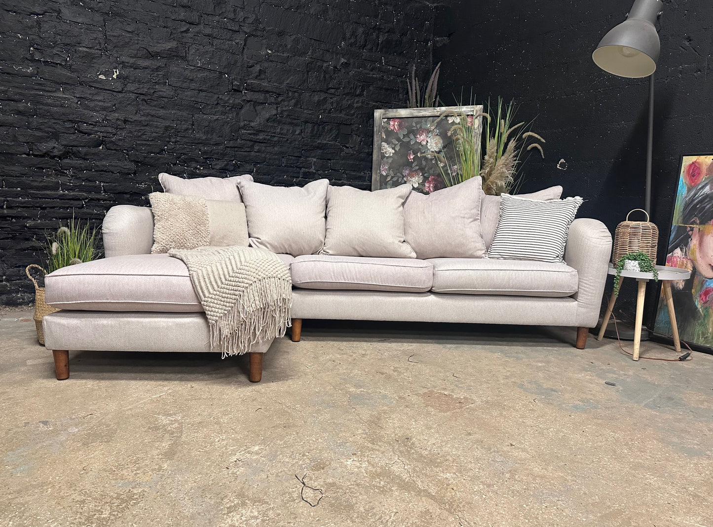M & S Chaise Sofa in Neutral Weave