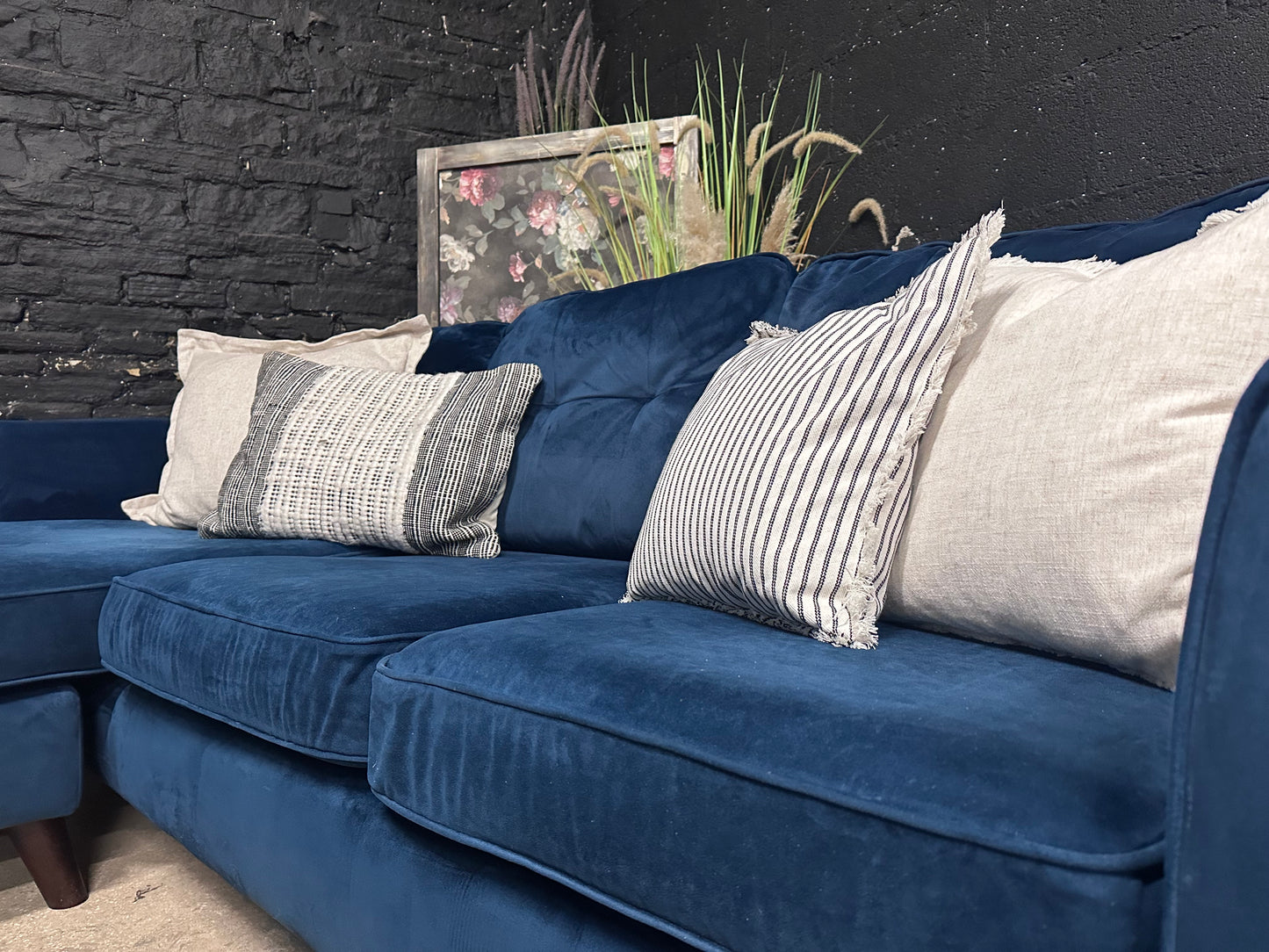 Dfs Midnight Blue Velvet Reversible Chaise (left or right)