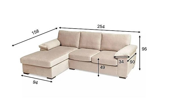 Very Beige 3 Seater Left Hand Chaise Sofa
