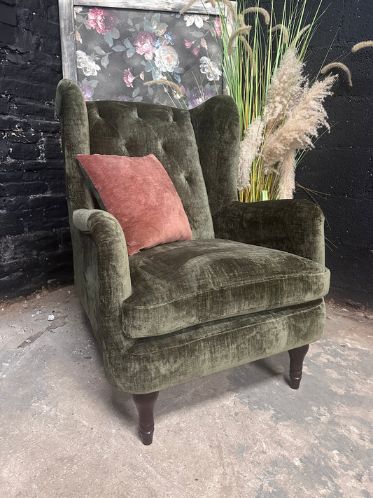 Sofology Kensington Wing Chair | Olive Chenille