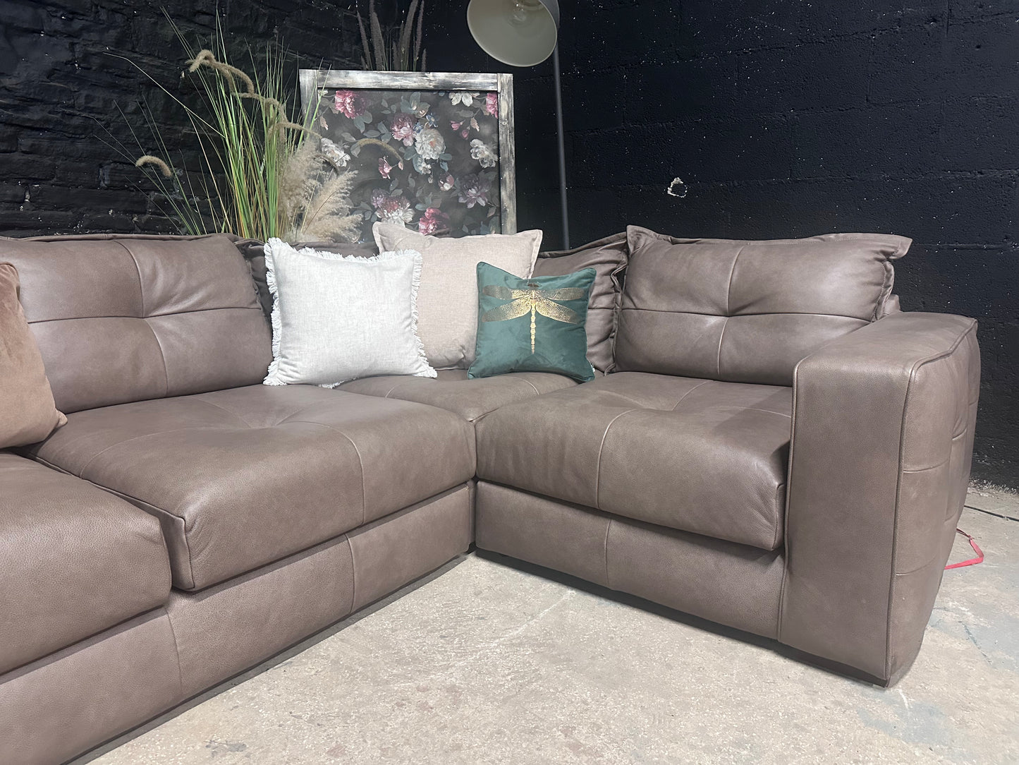 Alexander and James Leather Corner Sofa in Soft Truffle