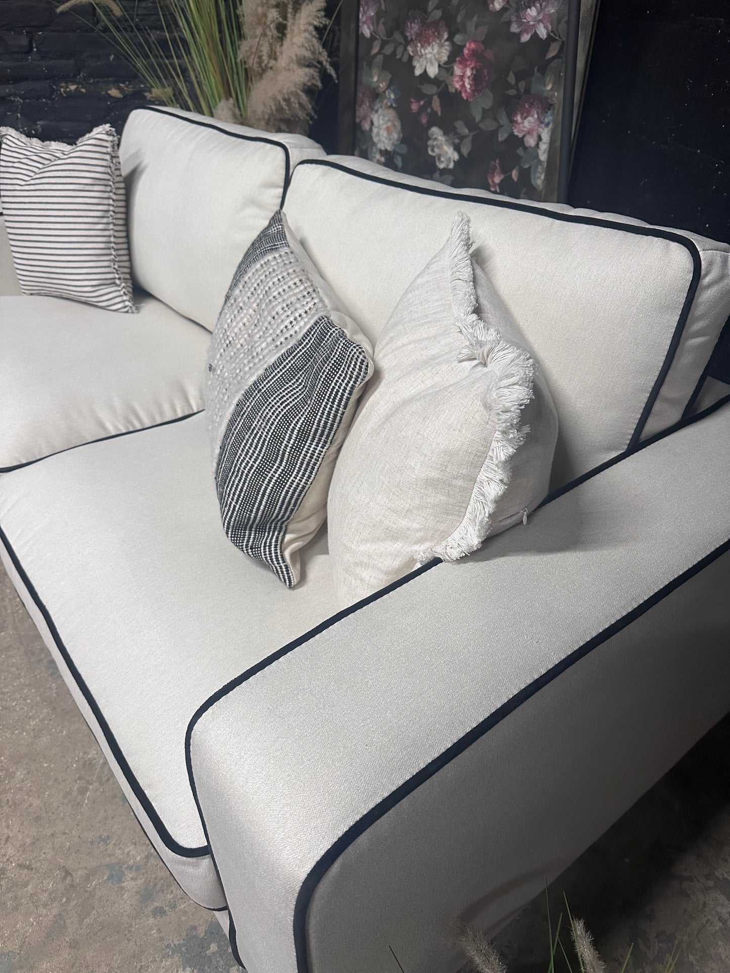 Soho 3 Seater Cream Linen and Black