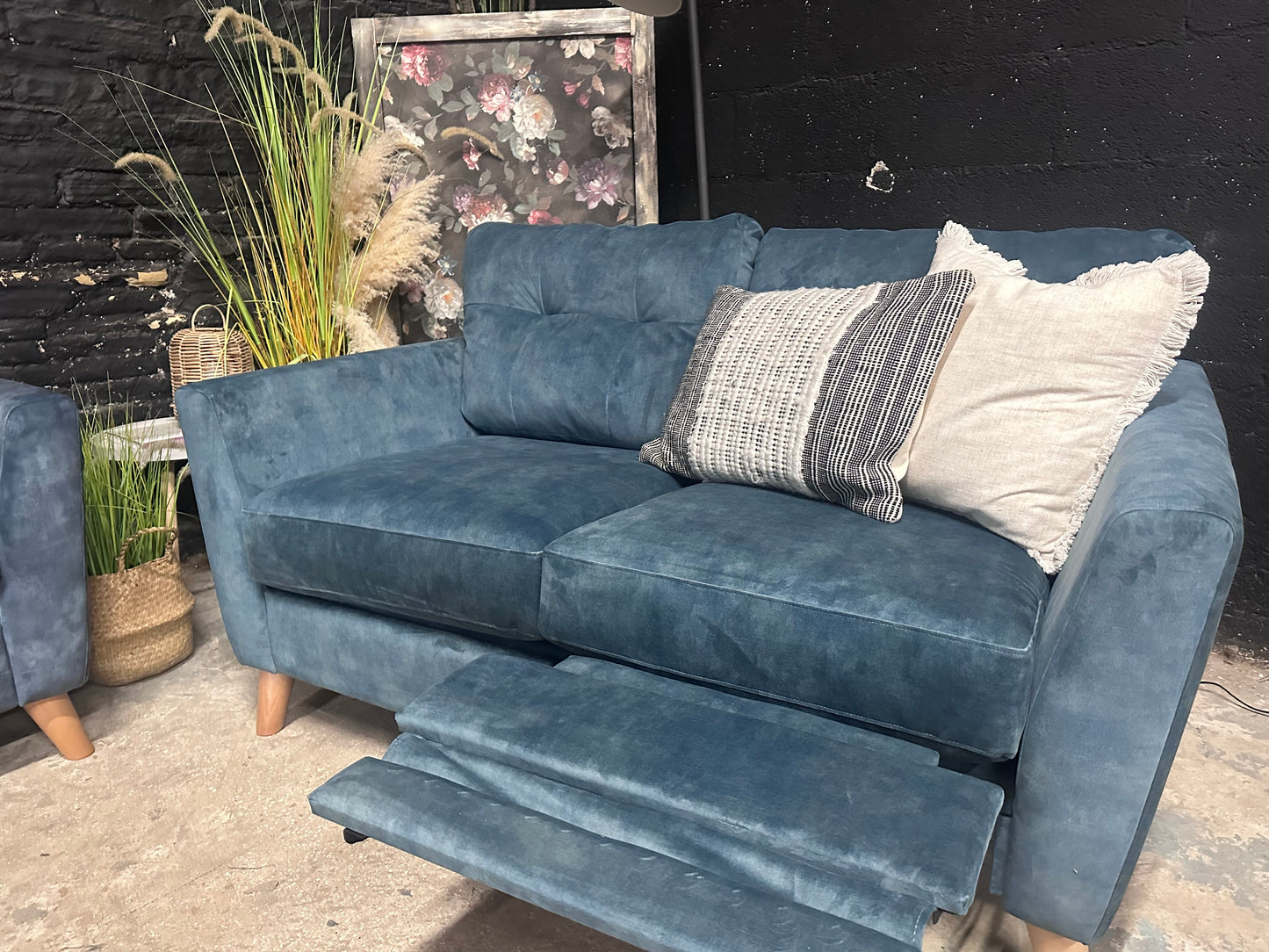 DFS New Motion 2 Seat Sofa and Cuddler Set in Navy Blue