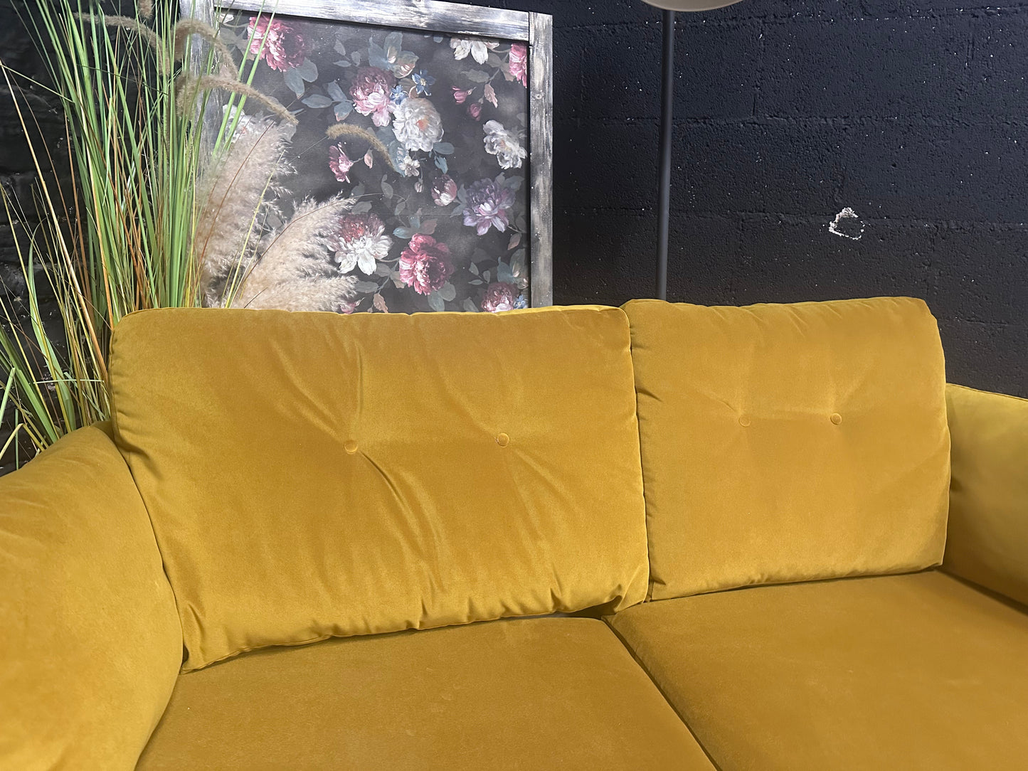 M&S Yellow Velvet 2.5 Seater Sofa
