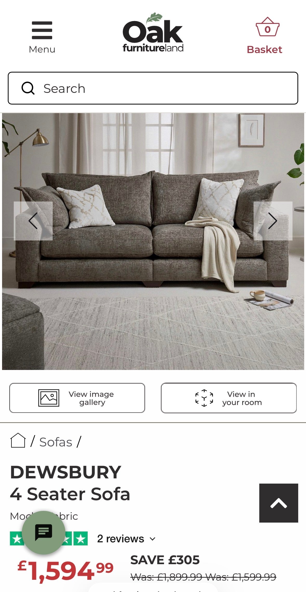 Oak Furnitureland Dewsbury Split 4 Seater Sofa in Milo Mocha