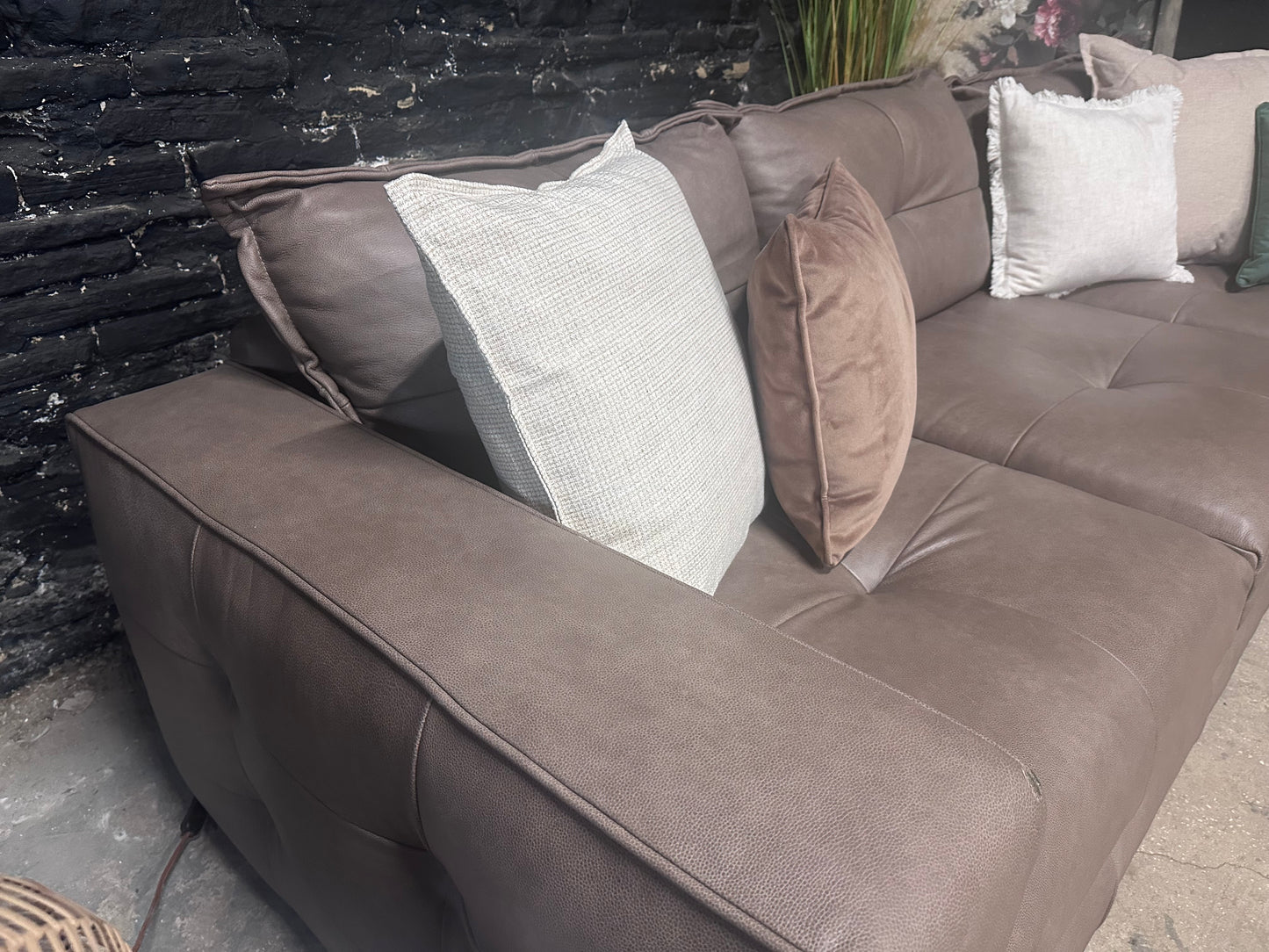 Alexander and James Leather Corner Sofa in Soft Truffle