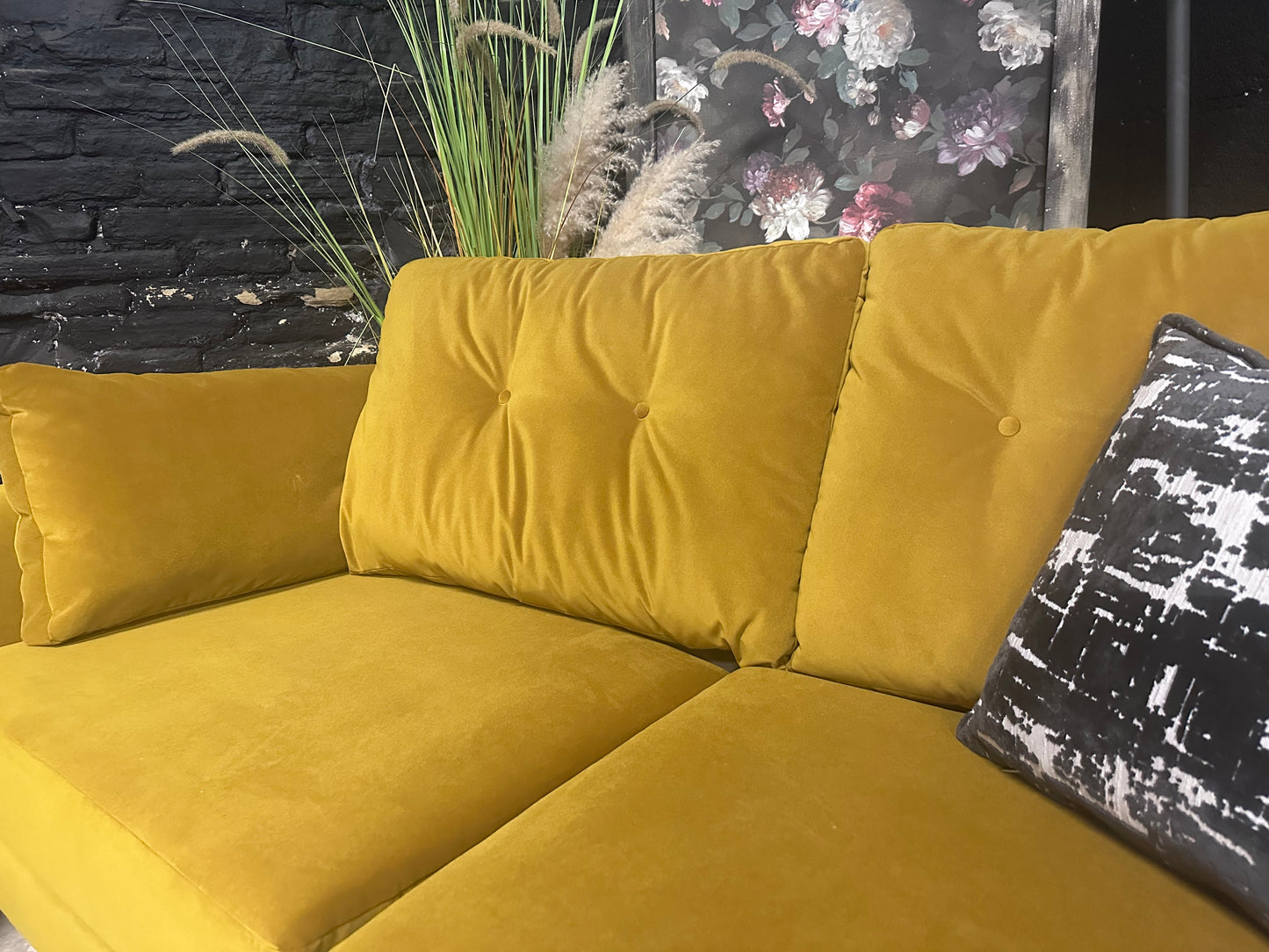 M&S Yellow Velvet 2.5 Seater Sofa