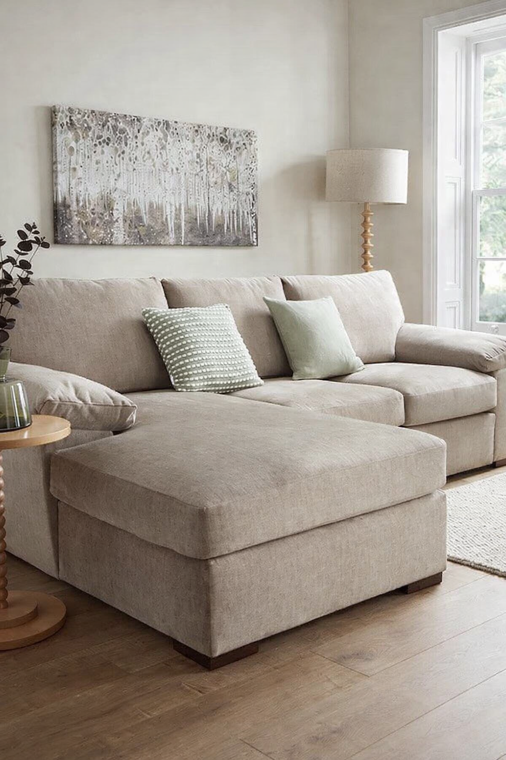 Very Beige 3 Seater Left Hand Chaise Sofa