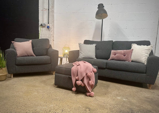 DFS 2.5 Seater, Cuddler and Storage Footstool - Charcoal Grey