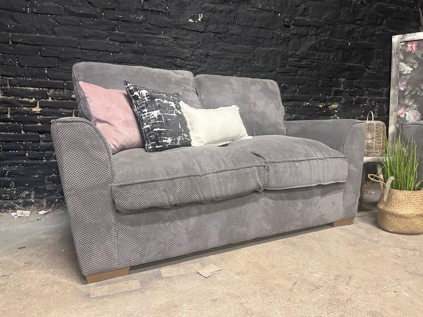 Oak furniture Land Nebraska 3 and 2 Seater Sofa | Grey