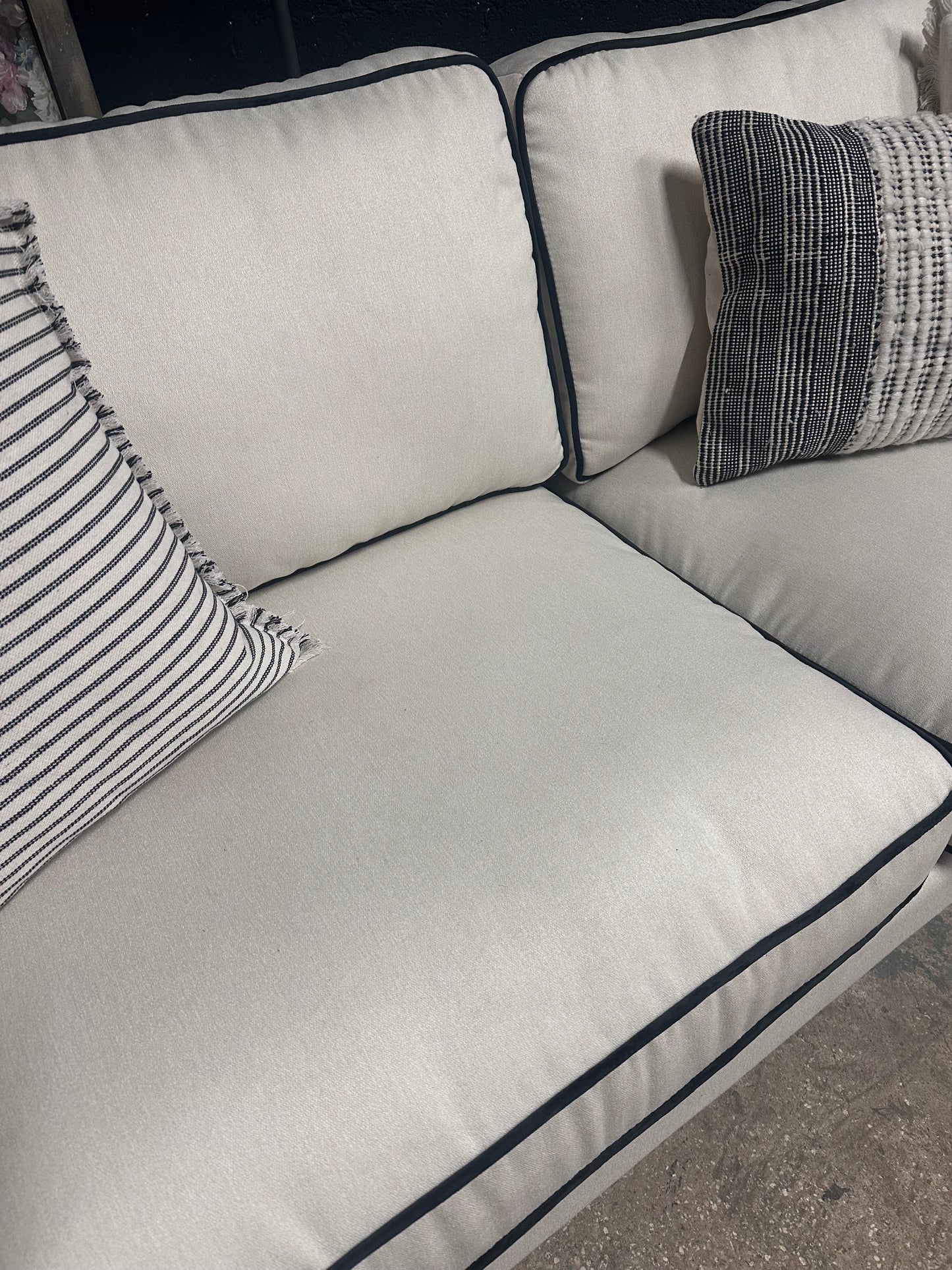 Soho 3 Seater Cream Linen and Black