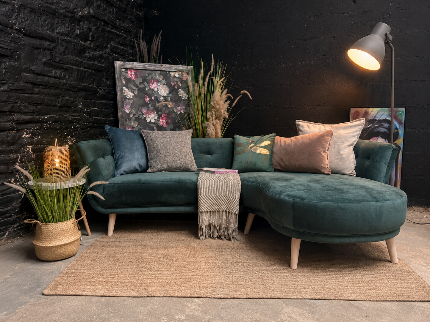 DFS Appleton Right Hand Chaise Sofa - Forest Green