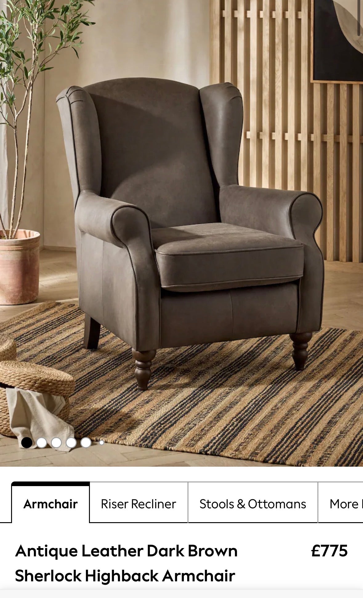NEXT Sherlock Armchair in Antique Leather Dark Brown
