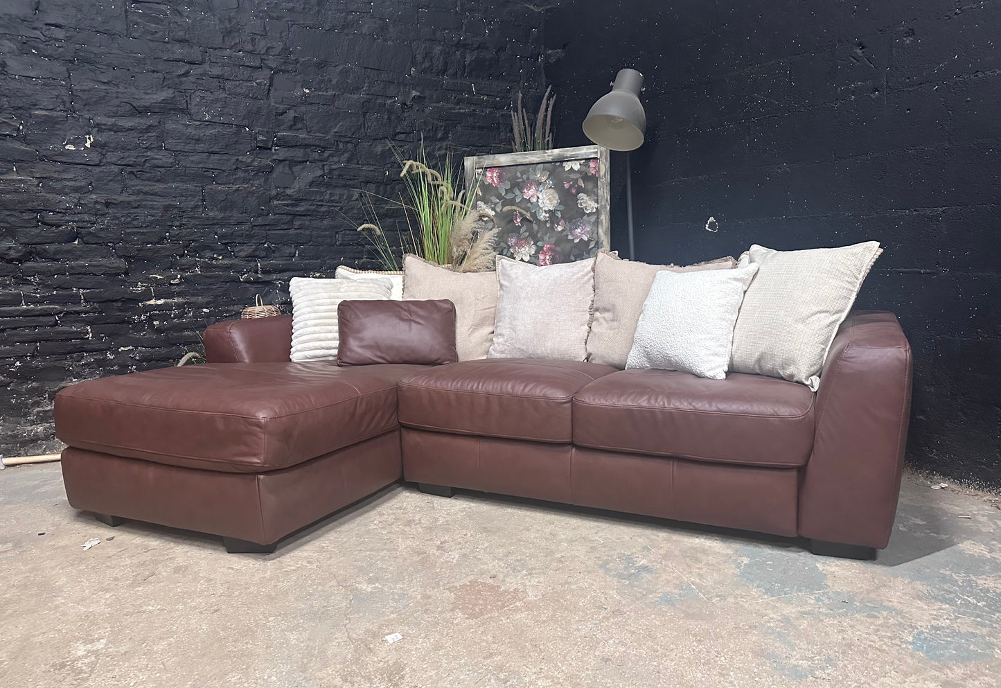 Italian brown 100% leather LHF SCATTER back Sofa