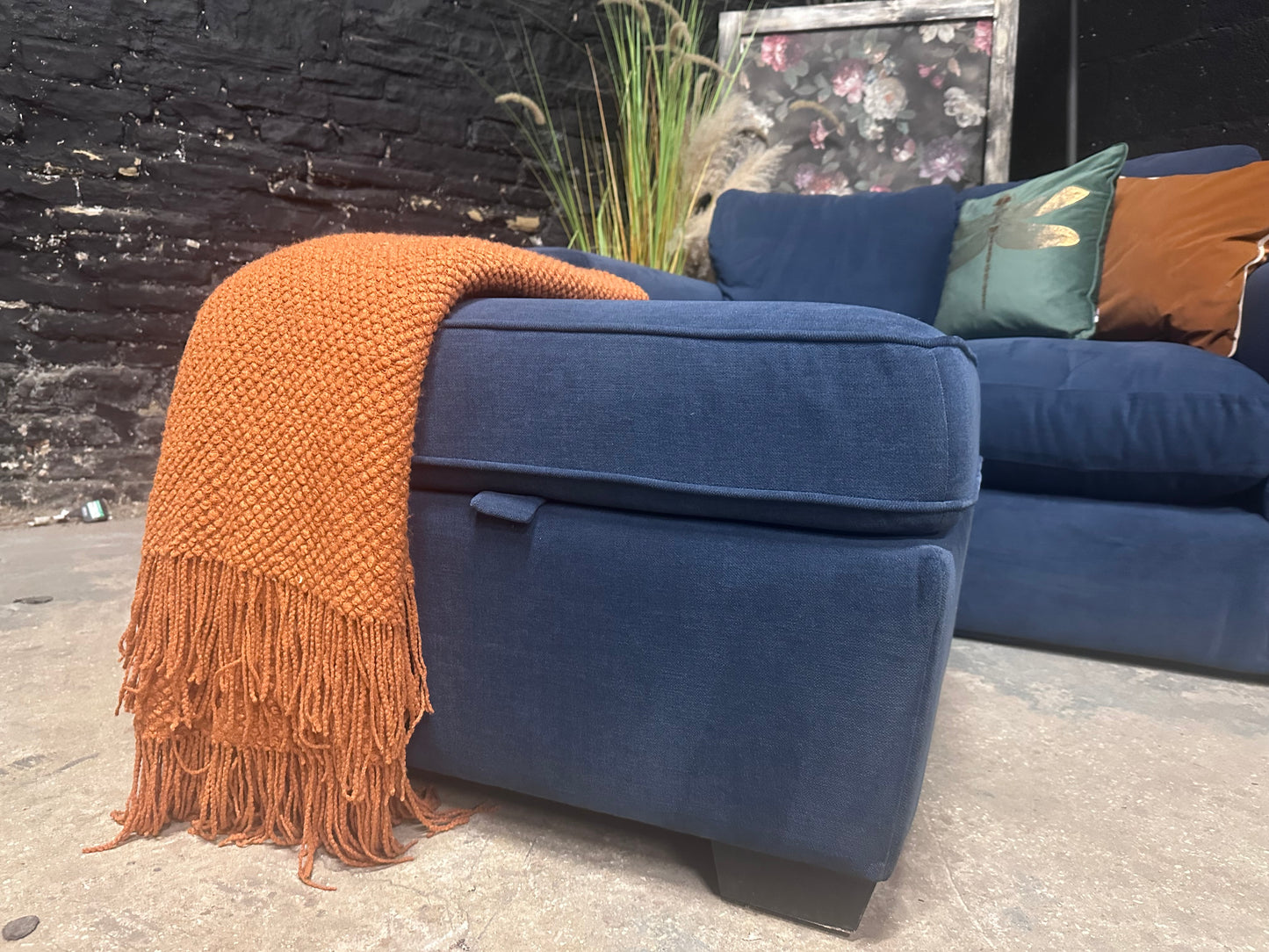 M&S Blue 2 Seater Sofa and Storage Footstool Set