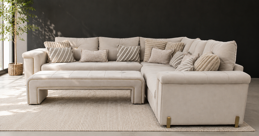 The Oscar 3 x 3 Corne Sofa in The Oscar Super Matt Velvet Ecru Mix