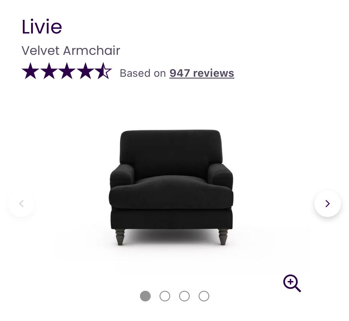 DFS Livie Armchair in Black Abbey Velvet