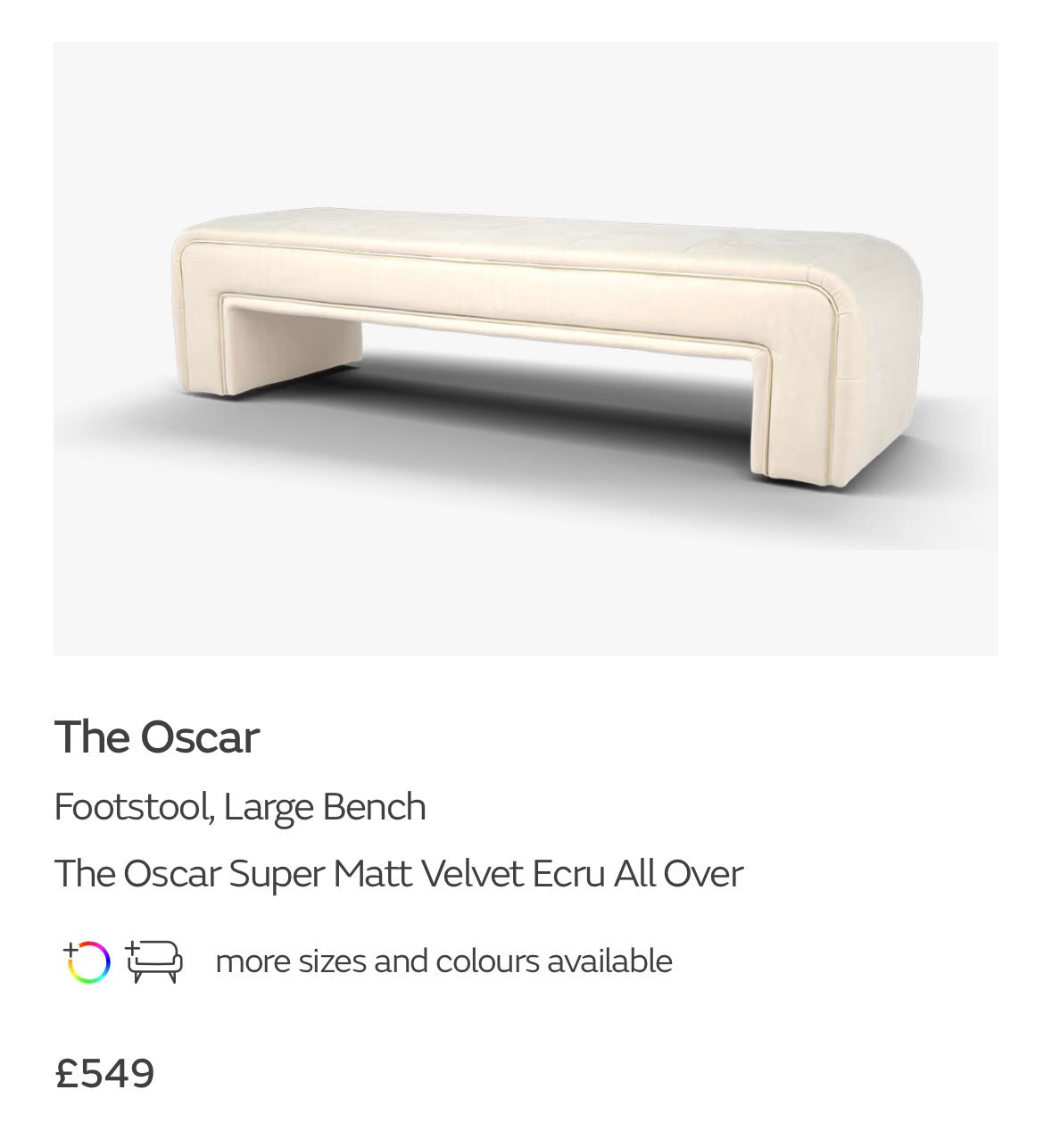 The Oscar 3 x 3 Corne Sofa in The Oscar Super Matt Velvet Ecru Mix